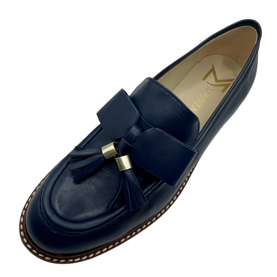 Marian Navy Loafers with Bow &amp; Tassle Detail