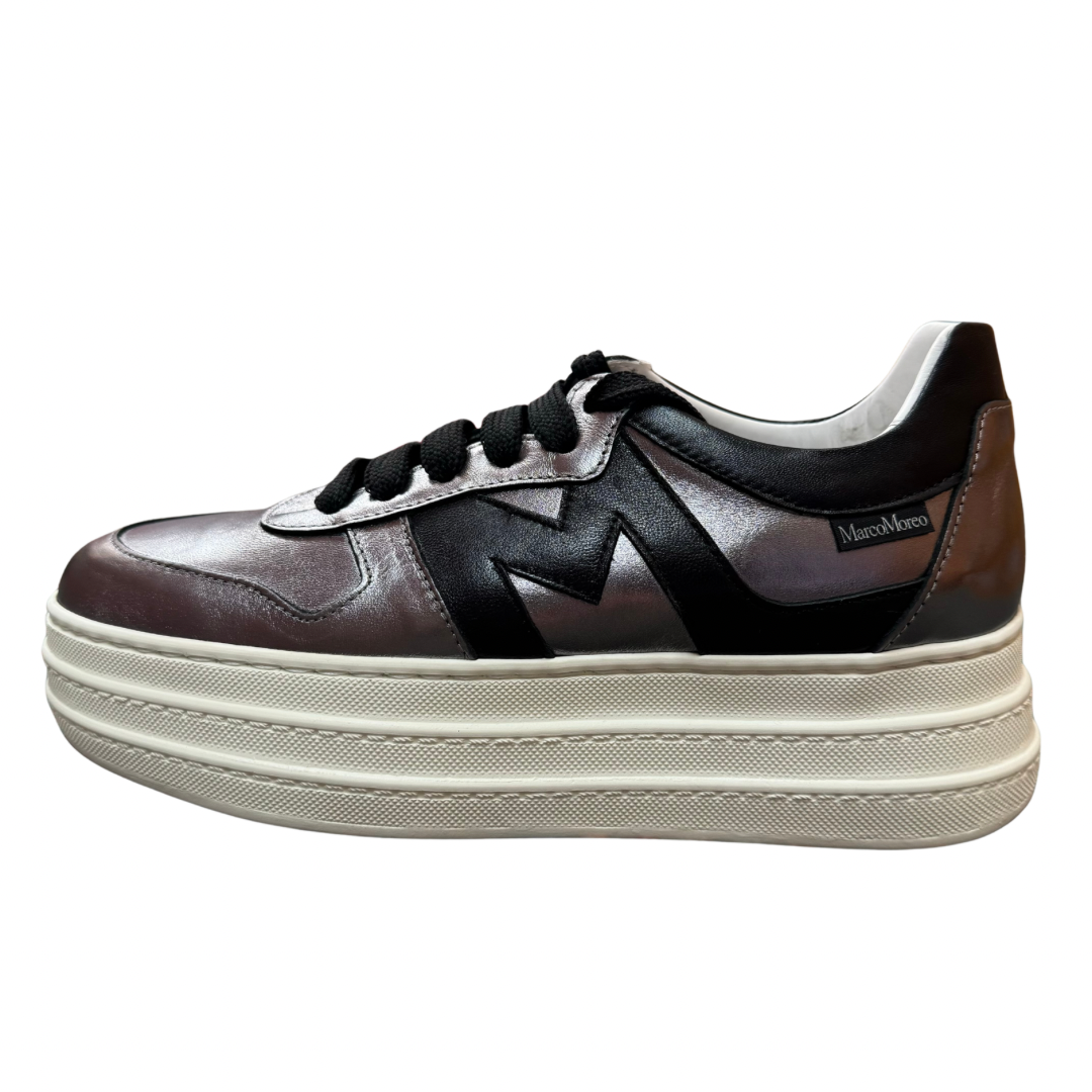 Marco Moreo Pewter Platform Trainers with Black Detail
