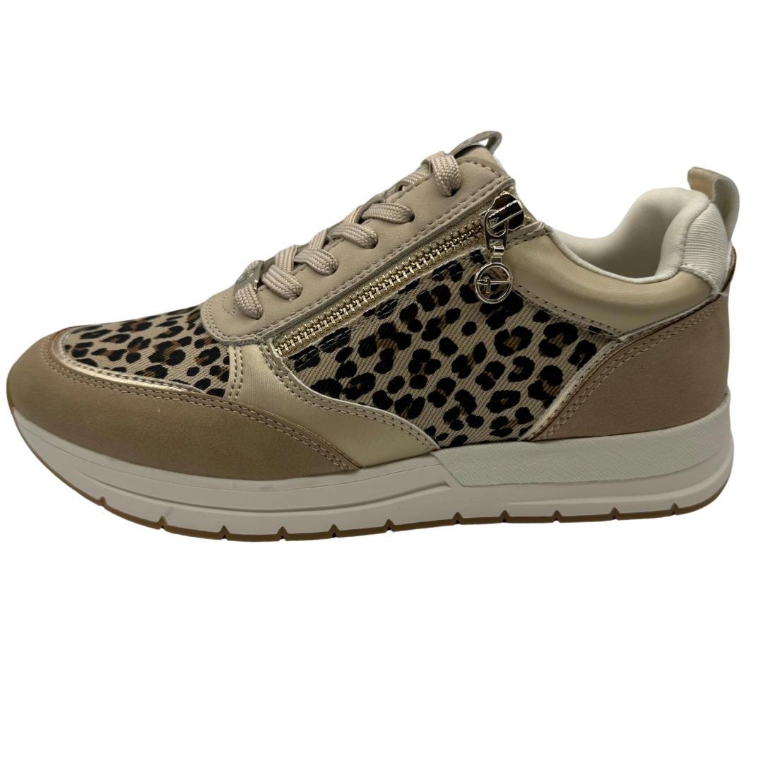 Tamaris Ivory and Leopard Print Trainers