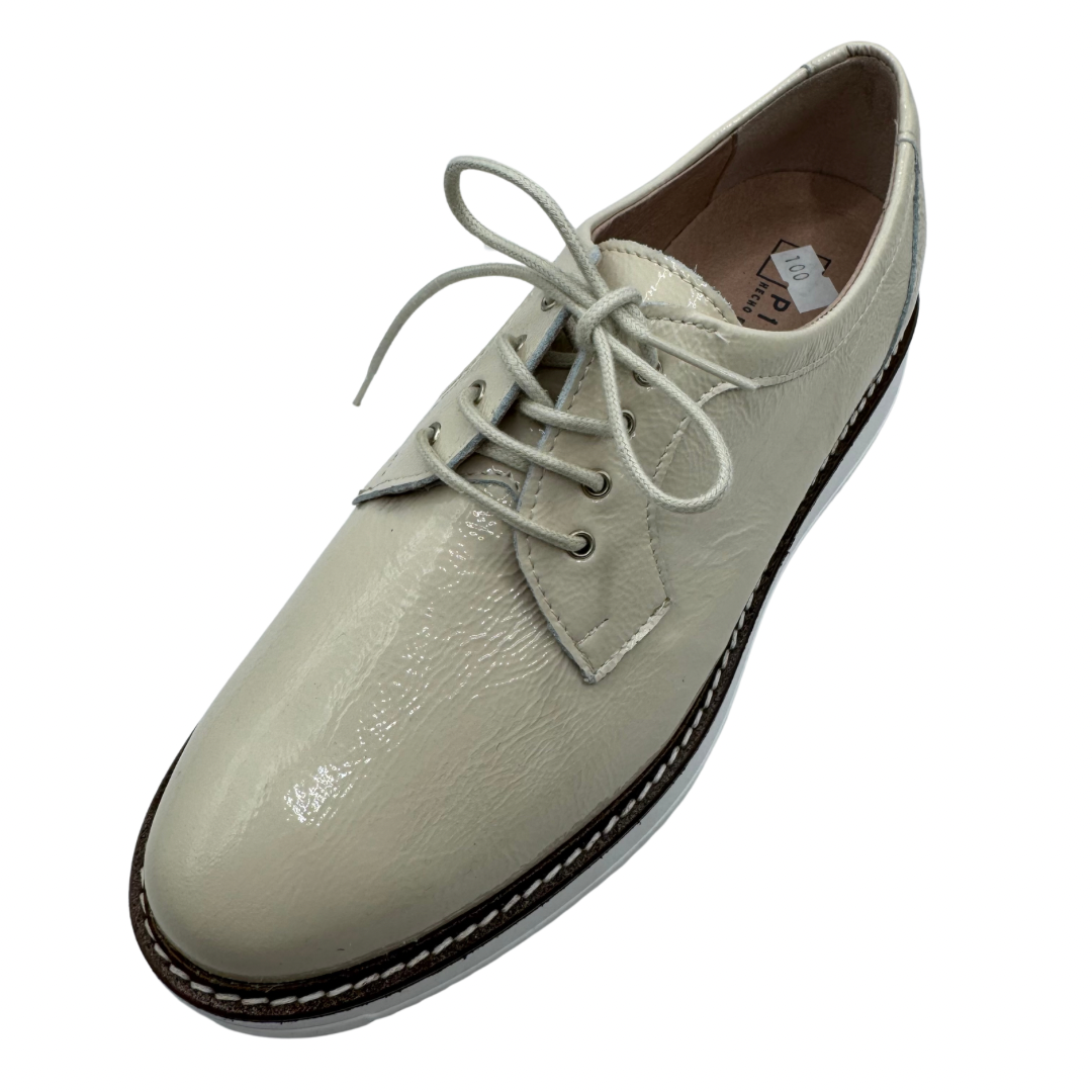 Pitillos Cream Leather Patent Brogues