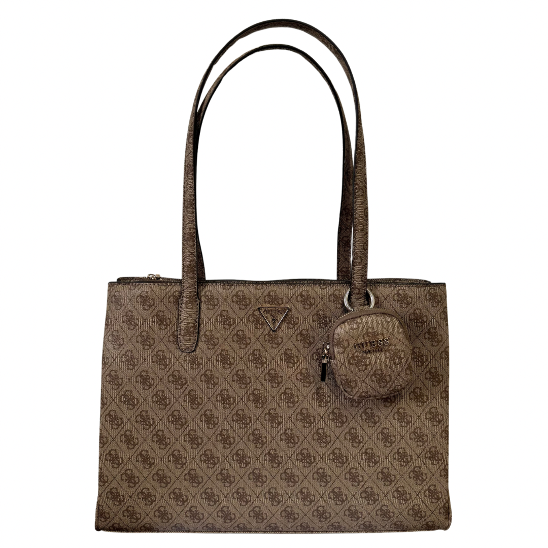 Guess Women's Huron Logo Box Satchel Bag Handbag, Brown/Natural :  Amazon.in: Fashion