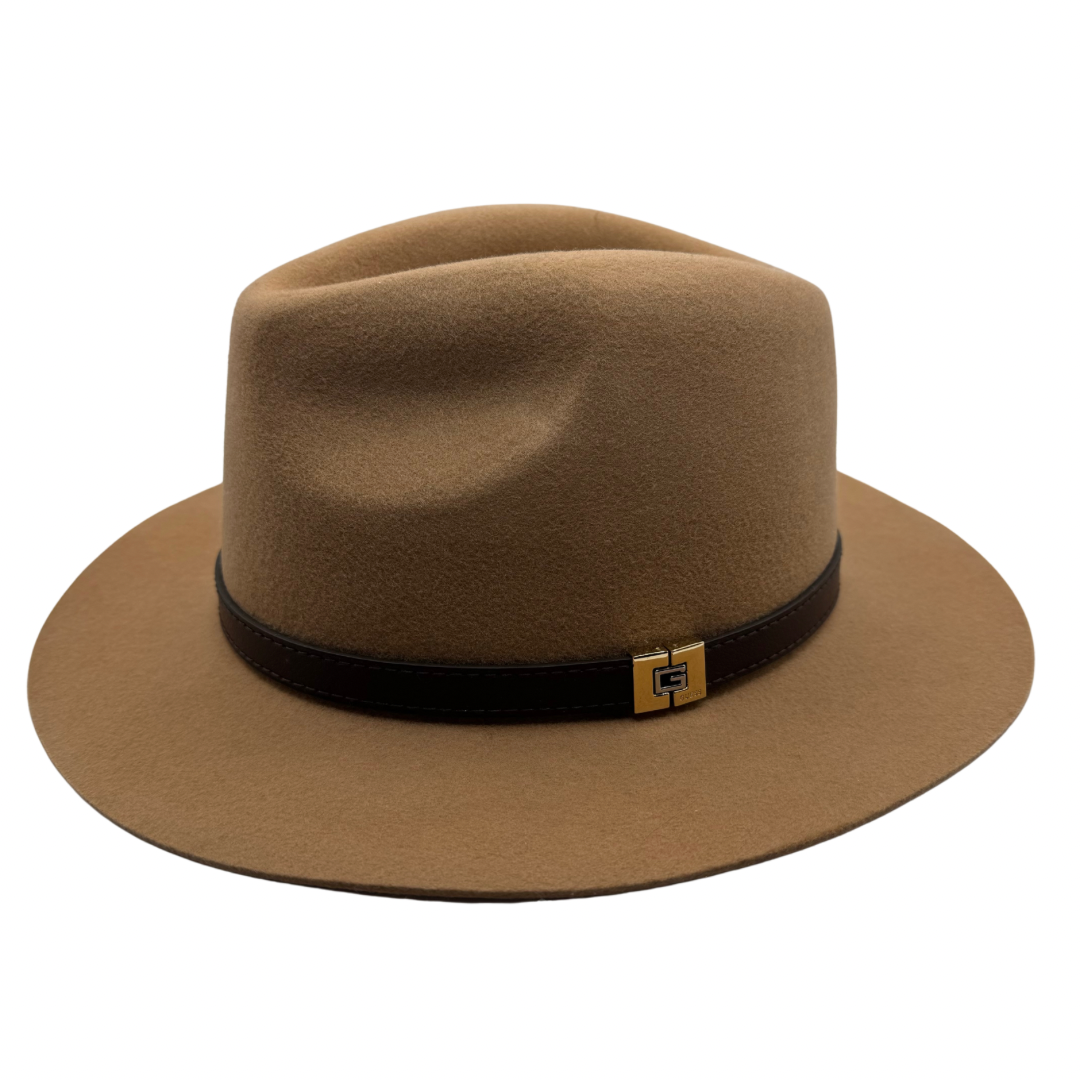 Guess Brown Fedora Hat with Small Gold Logo