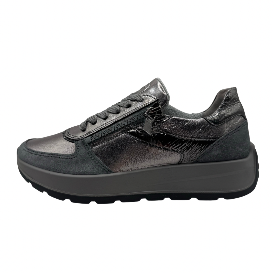 Ara Grey &amp; Pewter Trainers with Side Zip