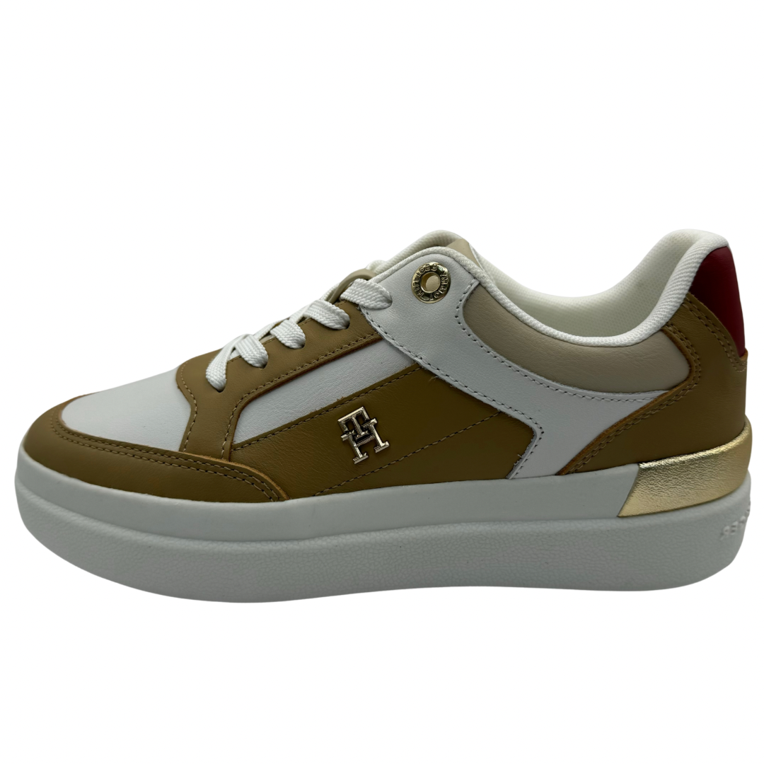 Tommy Hilfiger White and Brown Leather Trainers