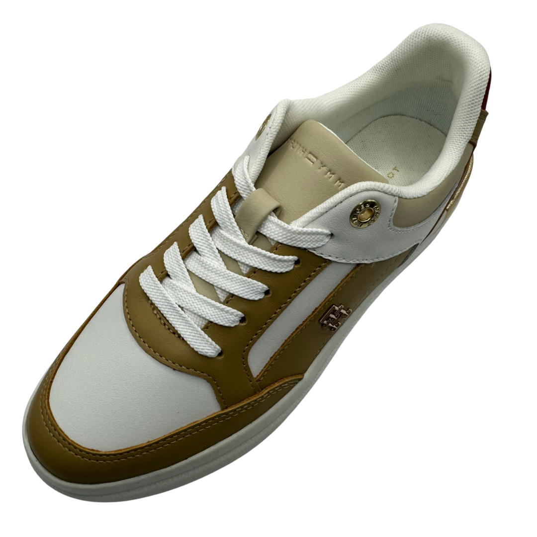 Tommy Hilfiger White and Brown Leather Trainers