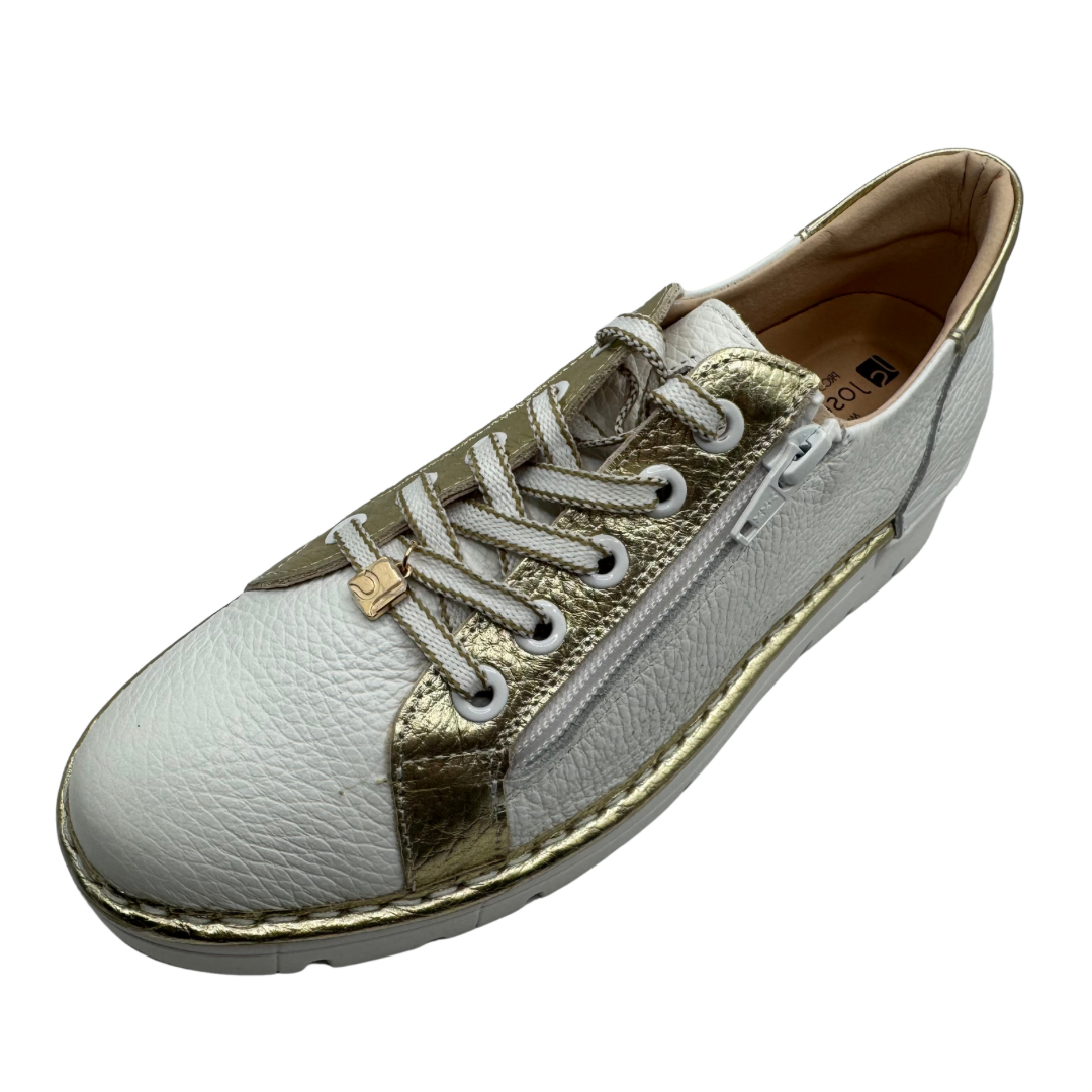 Jose Saenz White &amp; Gold Leather Trainers