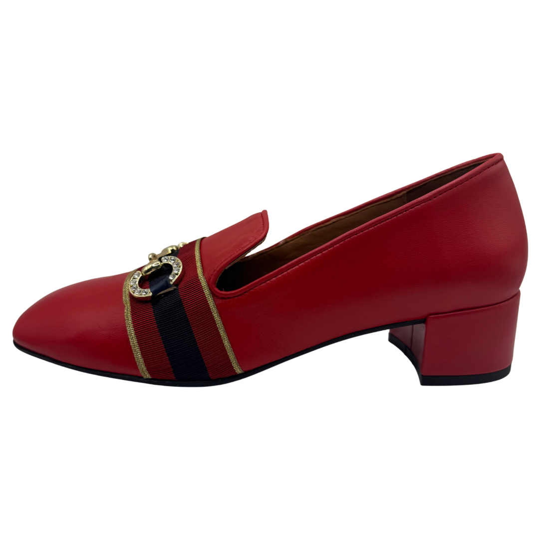 Marian Red Heeled Loafers with Chain Detail