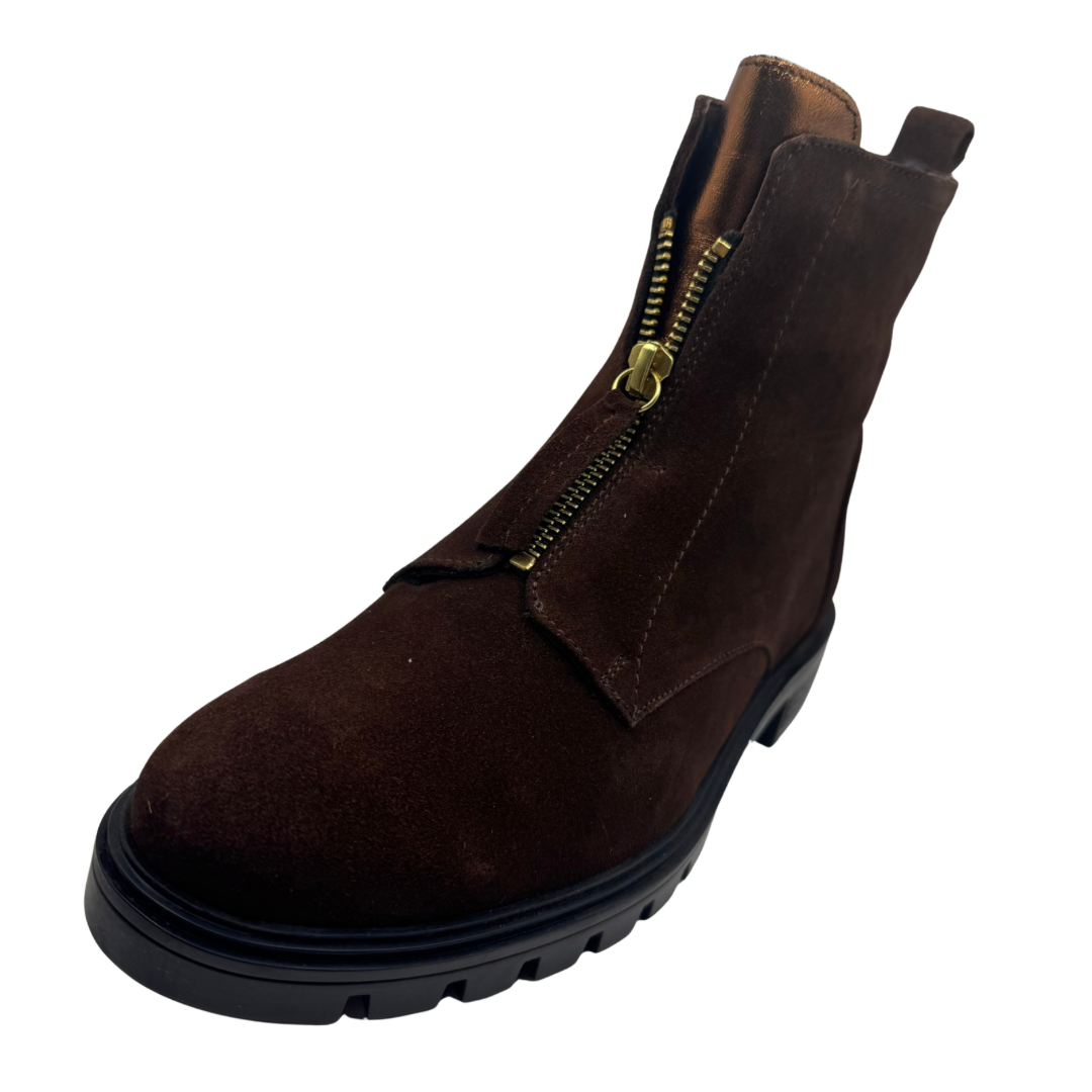 Ara Brown Suede Boots with Bronze Detail &amp; Front Zip