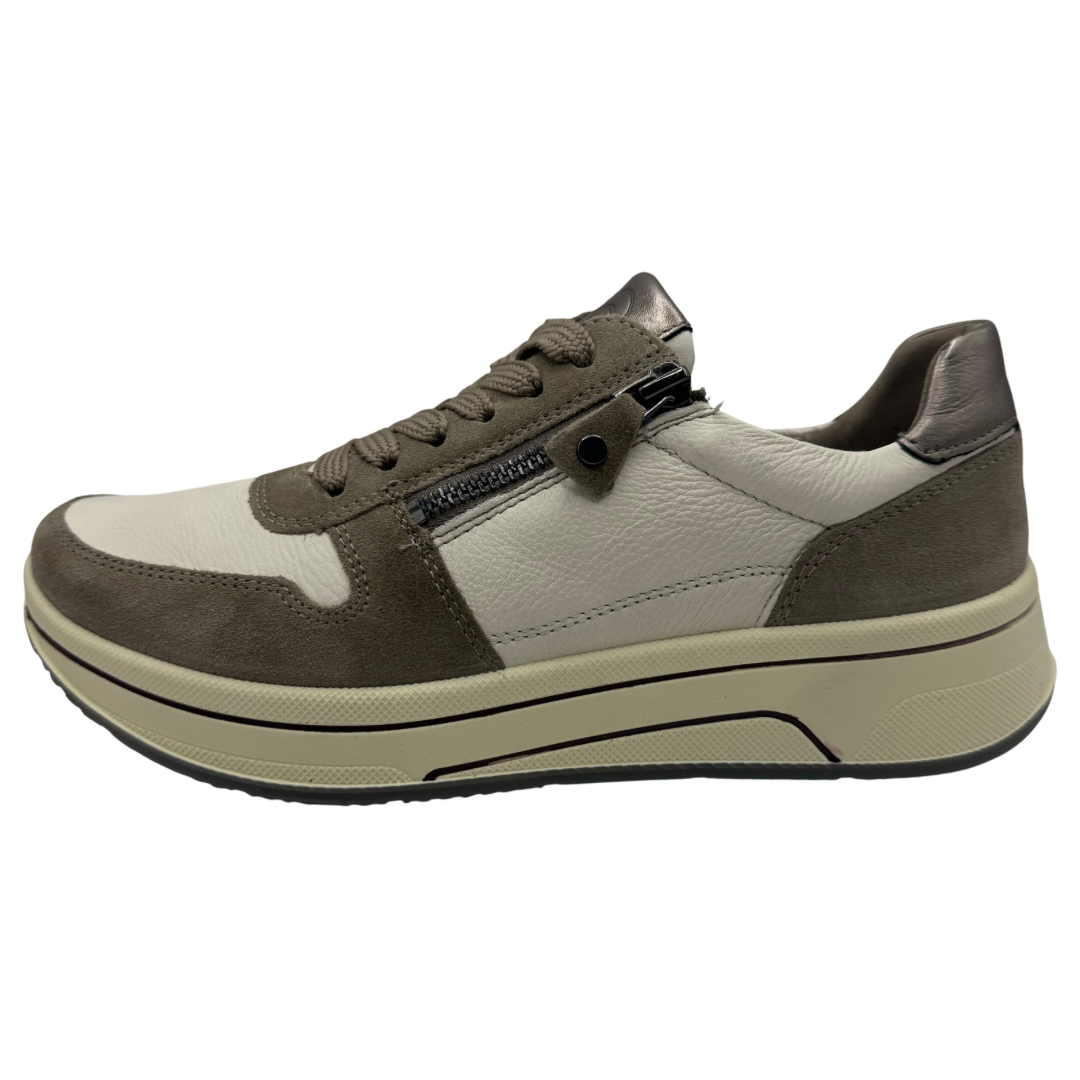 Ara Cream &amp; Taupe Trainers with Side Zip