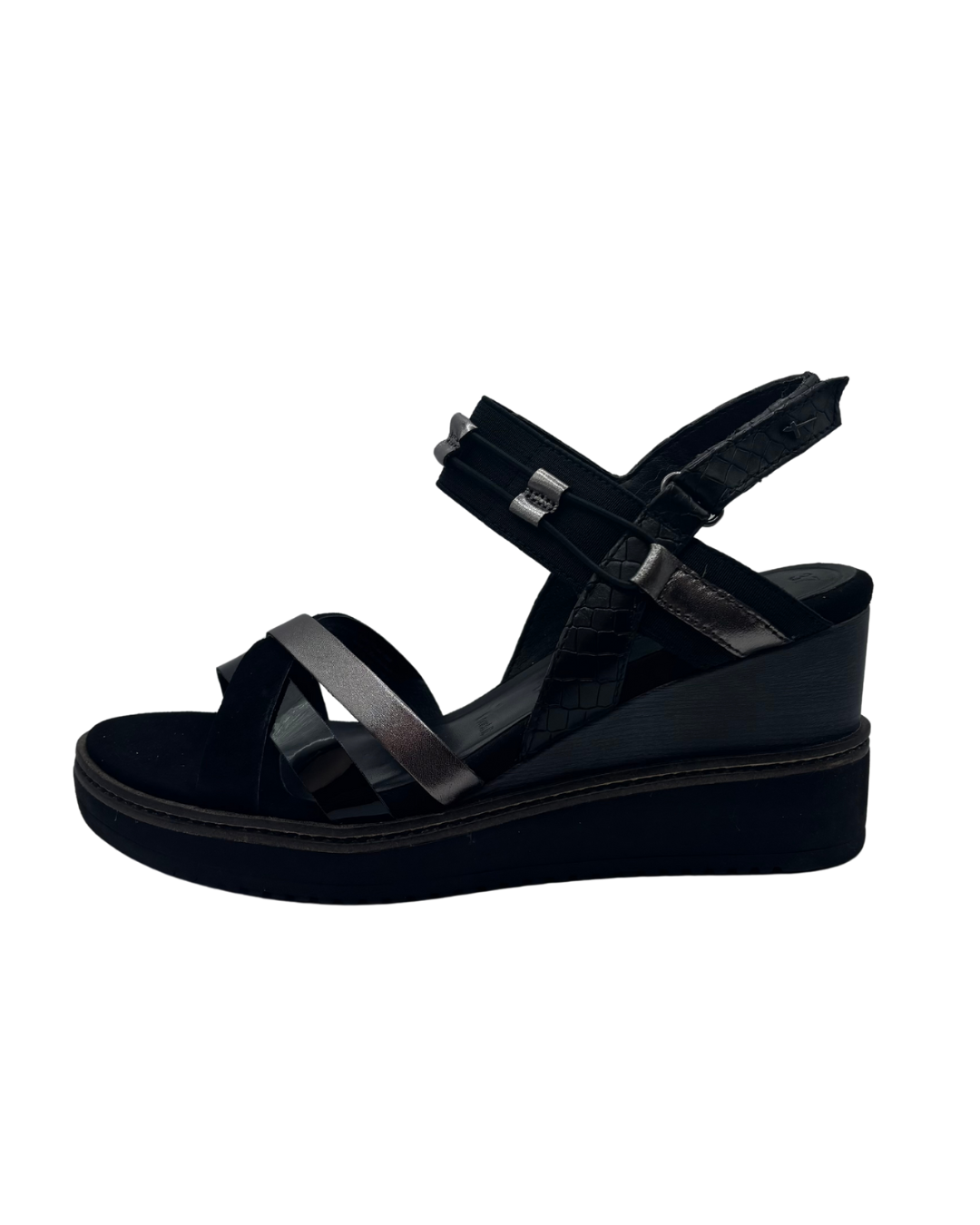 Tamaris Black Wedged Sandals with Velcro Strap