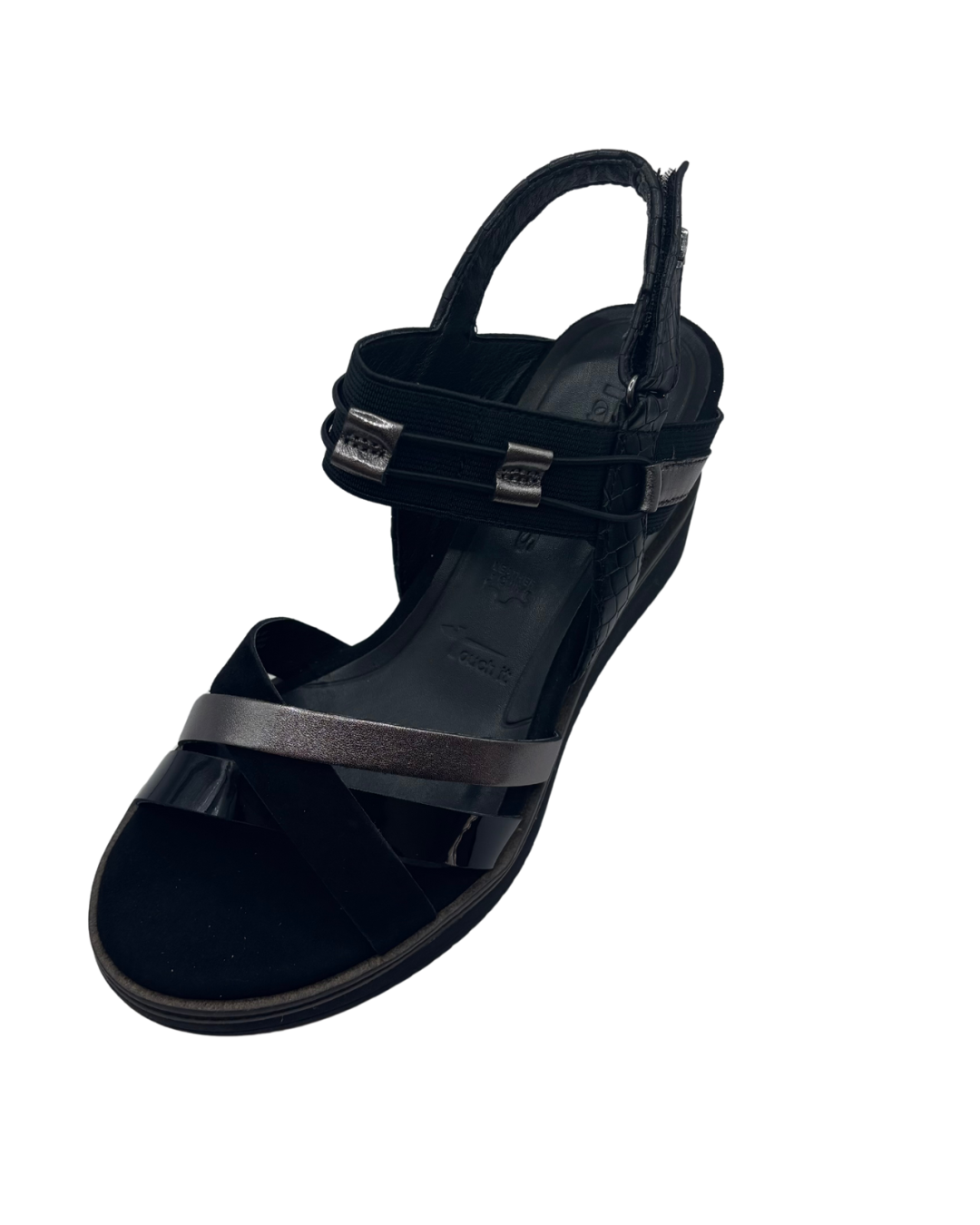 Tamaris Black Wedged Sandals with Velcro Strap