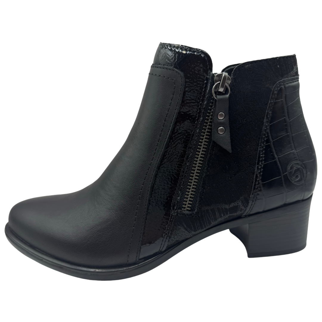Remonte Black Heeled Boots with Side Zip