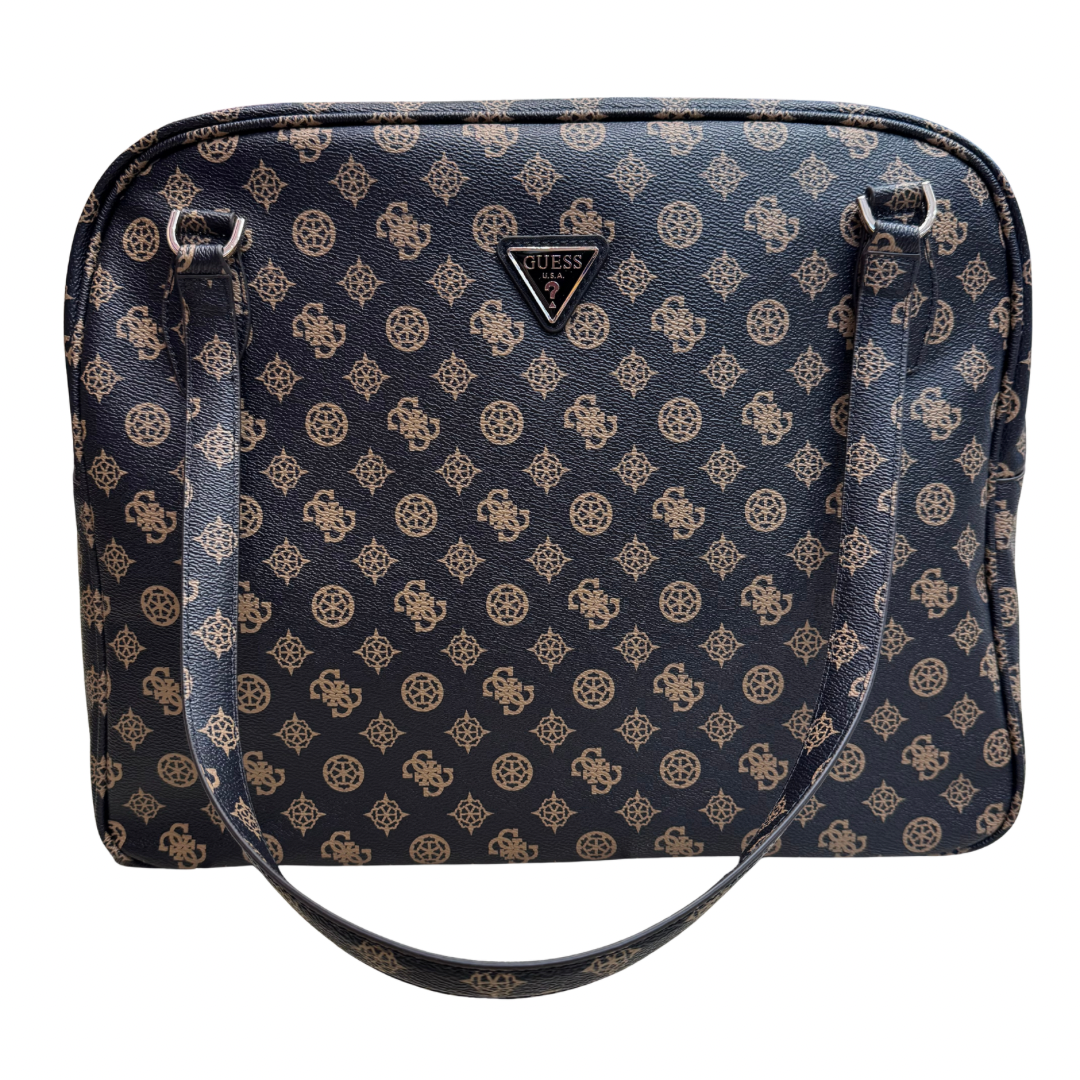 Guess Dark Brown Logo Print Weekend Bag