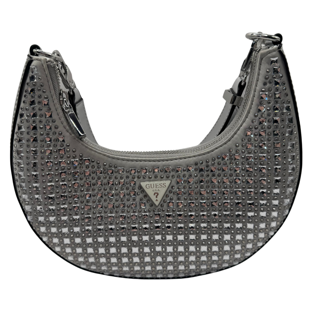 Guess Silver Metallic Diamanté Round Shoulder Bag