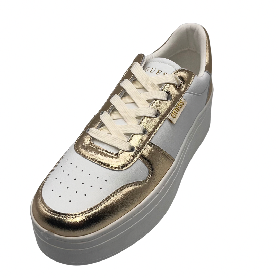 Guess White and Gold Platform Trainer