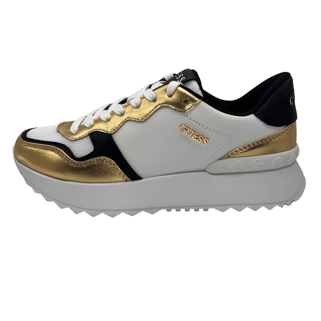 Guess White &amp; Gold Trainers