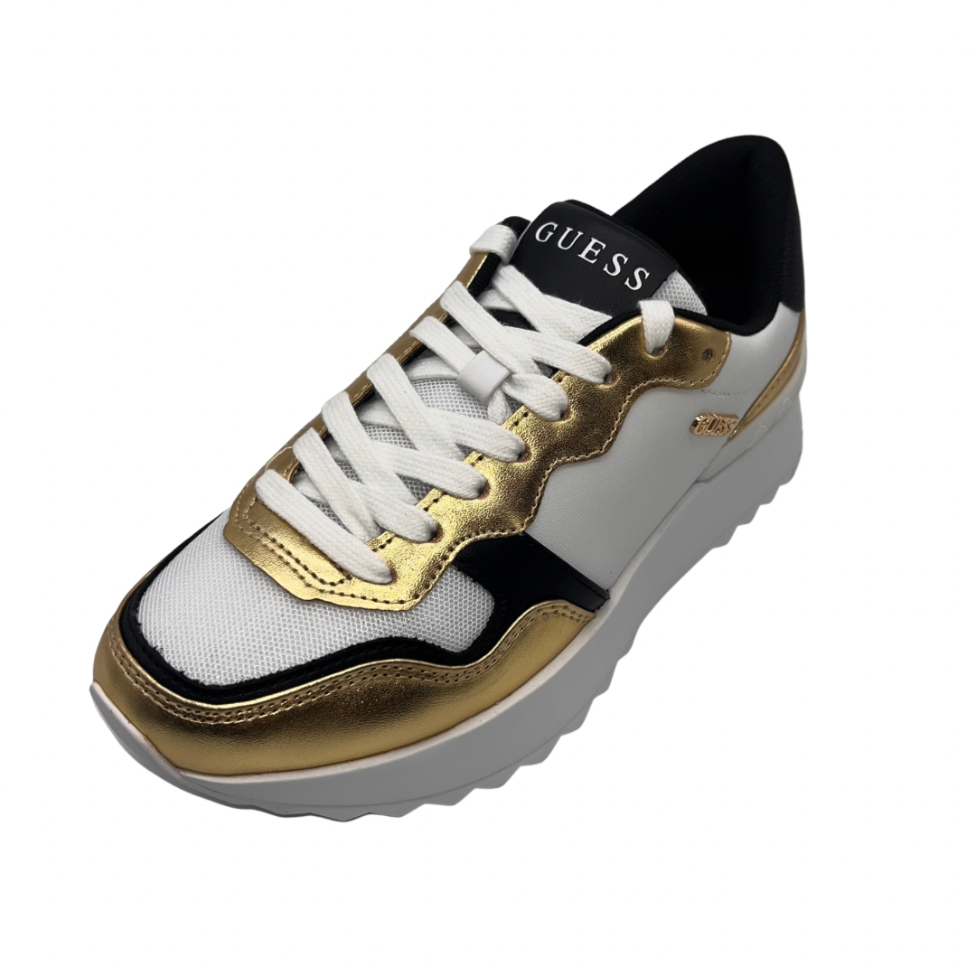 Guess White &amp; Gold Trainers
