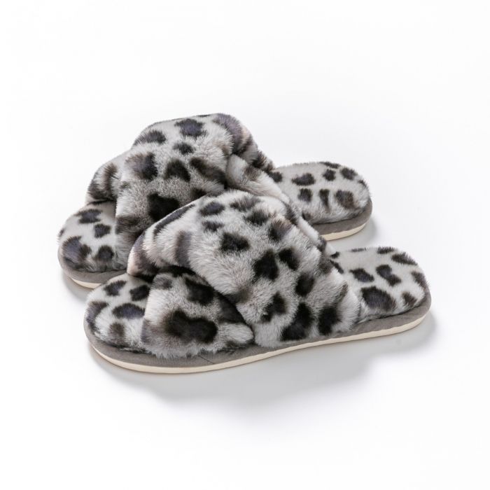 Grey Leopard Print Slippers