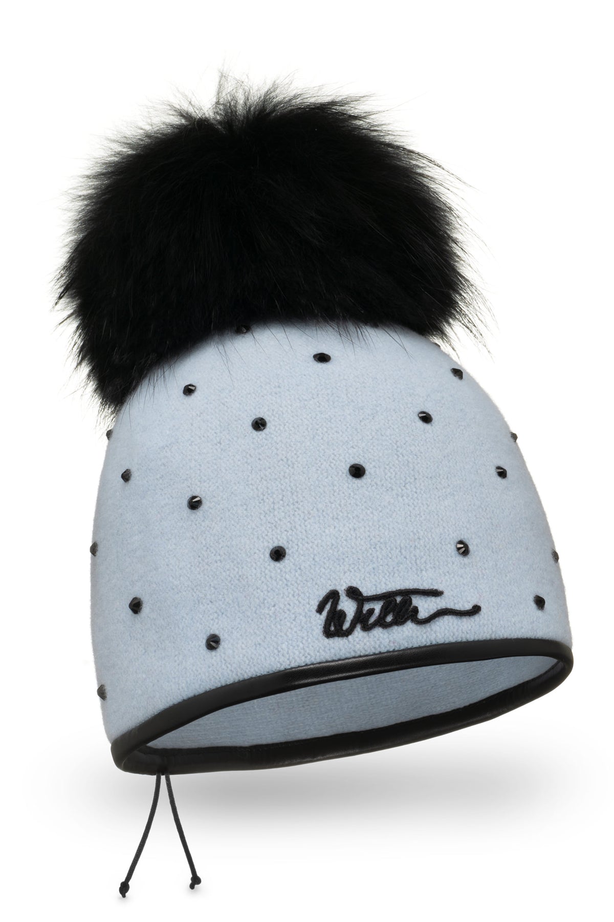 Willi Pale Blue Wool Hat with Black Diamantés