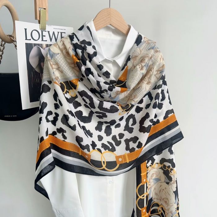 Black, White &amp; Orange Leopard Print Cotton Scarf