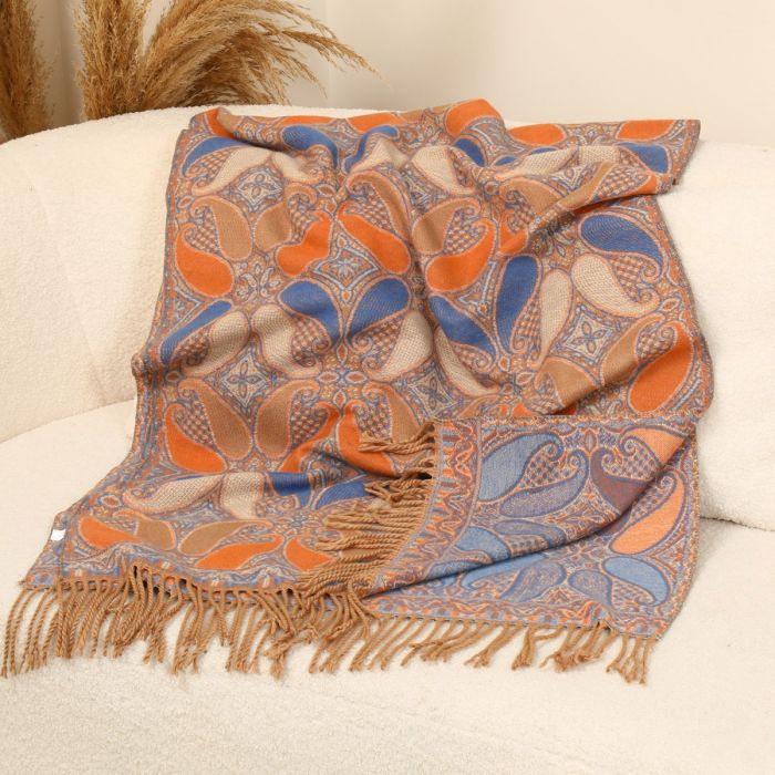 Orange Paisley Wool Scarf