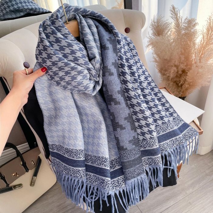 Blue Dogtooth Wool Scarf