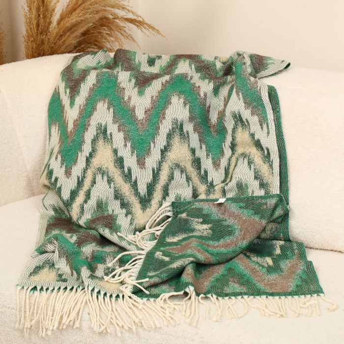 Green Zig Zag Patterned Wool Scarf