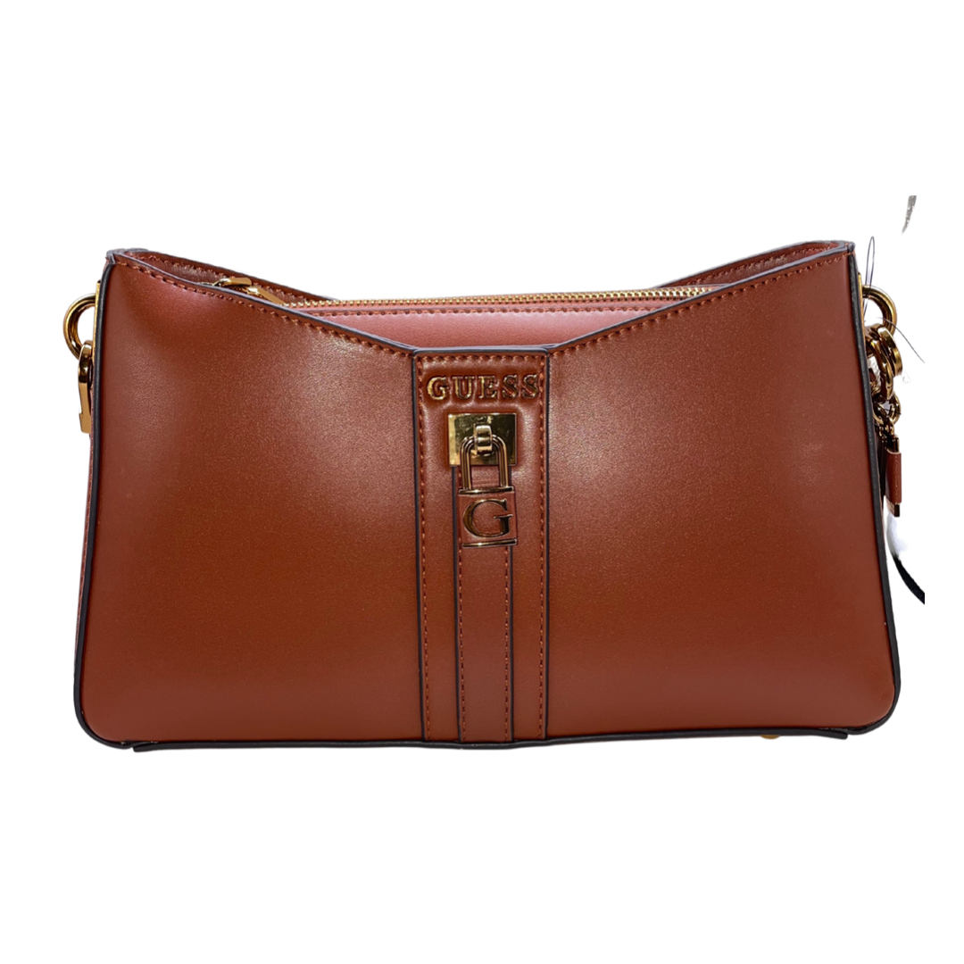 Guess Whiskey Brown Shoulder Bag with Lock Detail